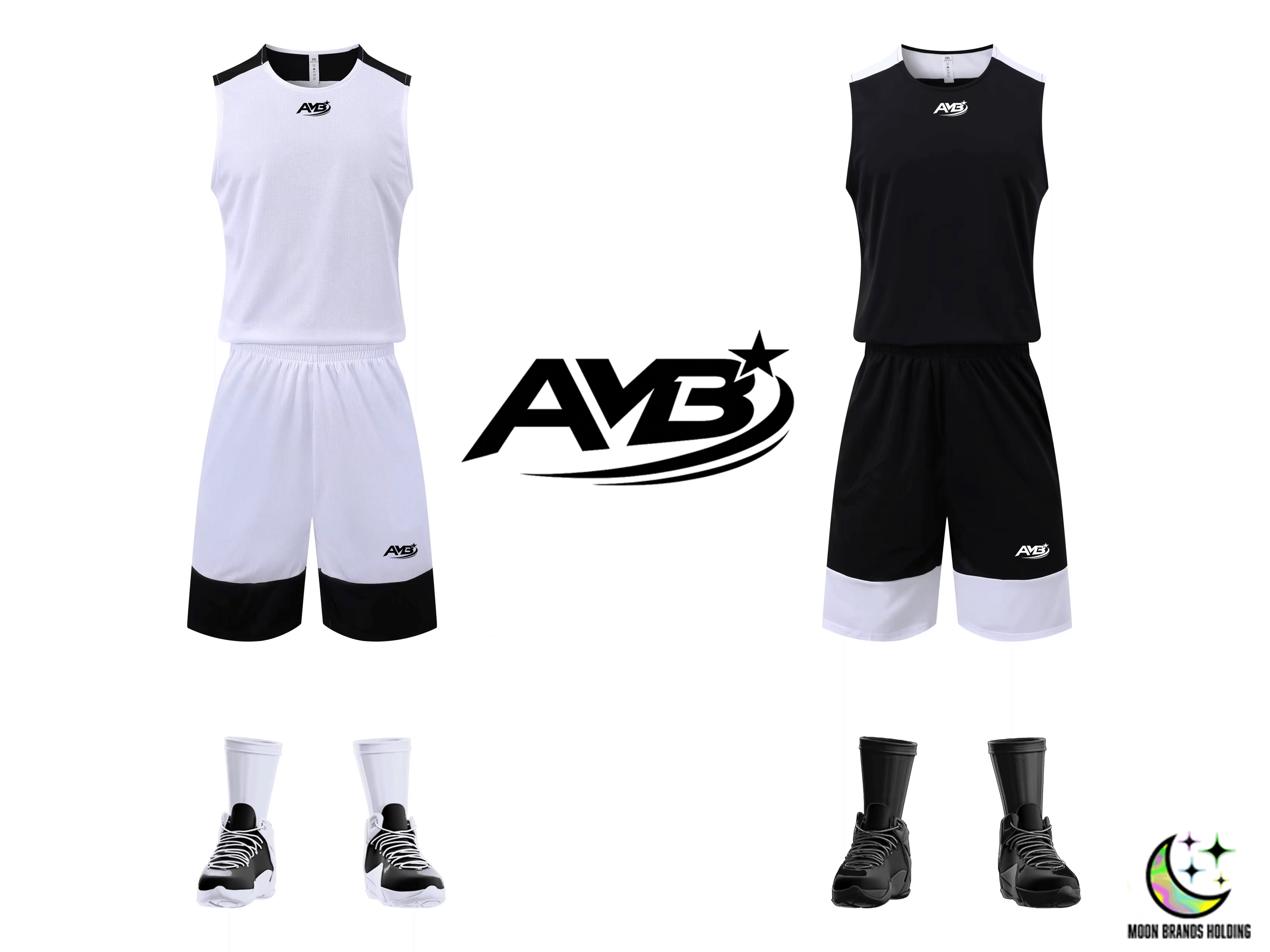 AMB Dual Lite Basketball Wendetrikotsatz – Schwarz/Weiß | 12er Set inkl. Hosen