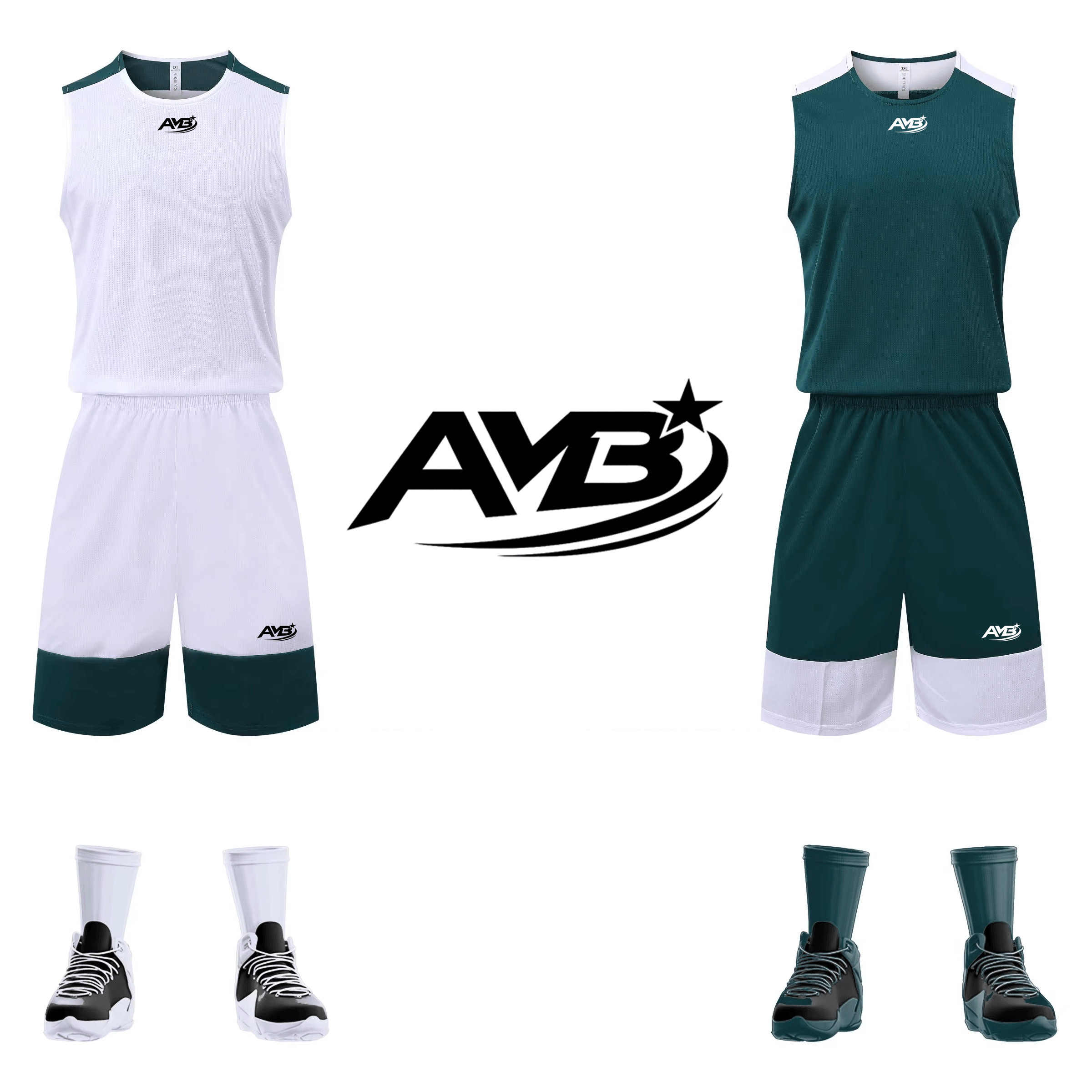 AMB Dual Lite Basketball Wendetrikotsatz – Grün/Weiß | 12er Set inkl. Hosen