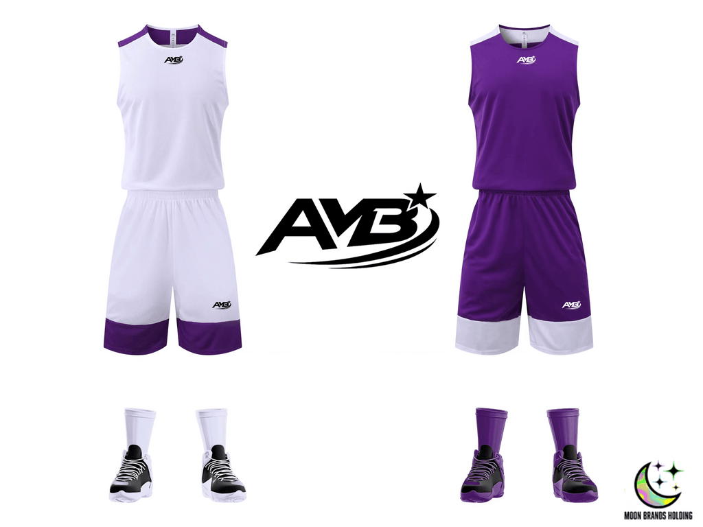 AMB Dual Lite Basketball Wendetrikotsatz – Lila/Weiß | 12er Set inkl. Hosen
