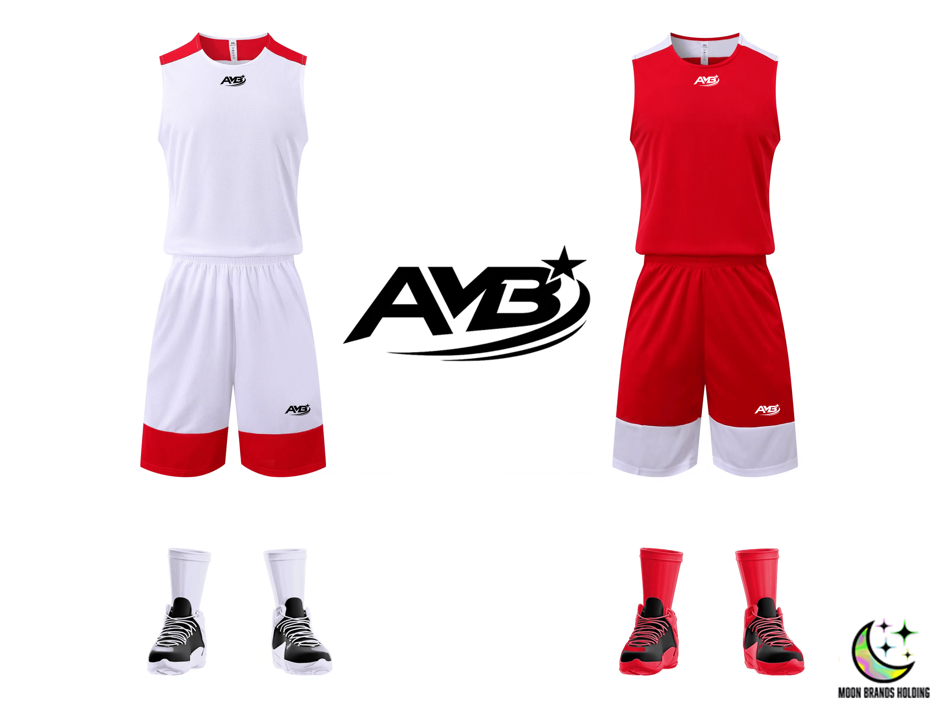 AMB Dual Lite Basketball Wendetrikotsatz – Rot/Weiß | 12er Set inkl. Hosen